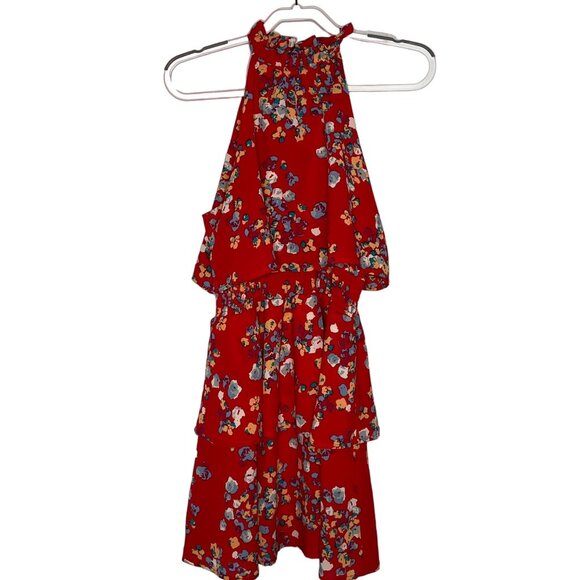 Mud Pie Red Floral Ruffle Tiered Sleeveless Mini Sundress Medium - Picture 1 of 9